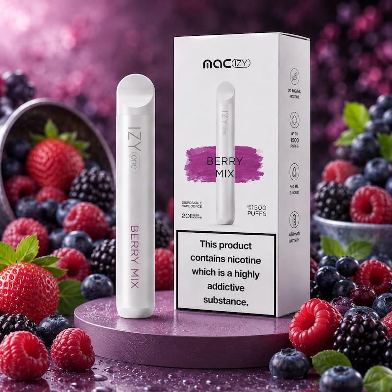 پاد یکبار مصرف 1500 پک مک آیزی نیکوتین 20 | MAC IZY 1500 Puffs Disposable 20mg میکس بری
