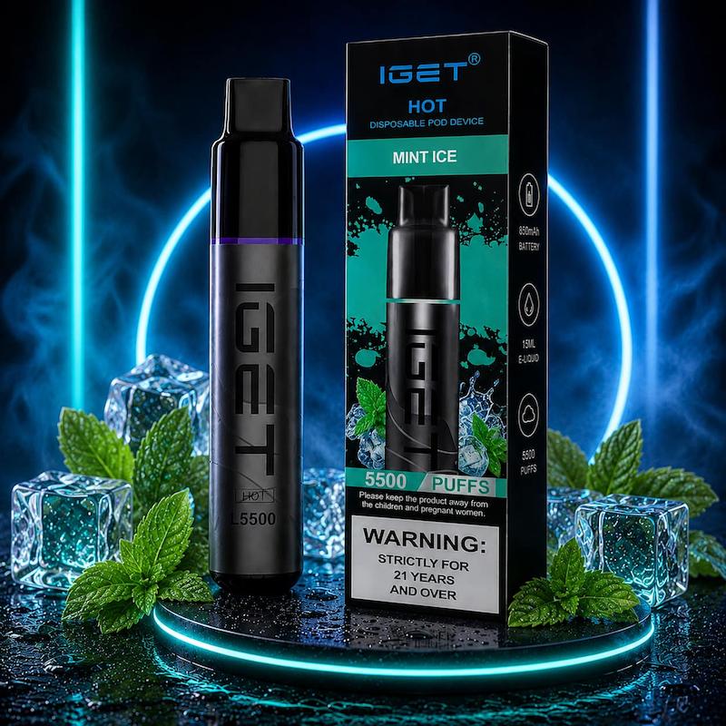 پاد یکبار مصرف 5500 پک برند IGET Hot | IGET Hot 5500 Puffs Disposable نعنا یخ