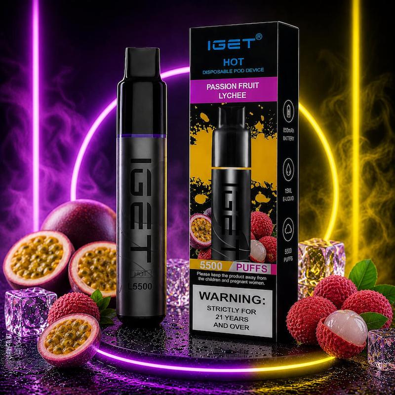 پاد یکبار مصرف 5500 پک برند IGET Hot | IGET Hot 5500 Puffs Disposable پشن فروت آلو جنگلی