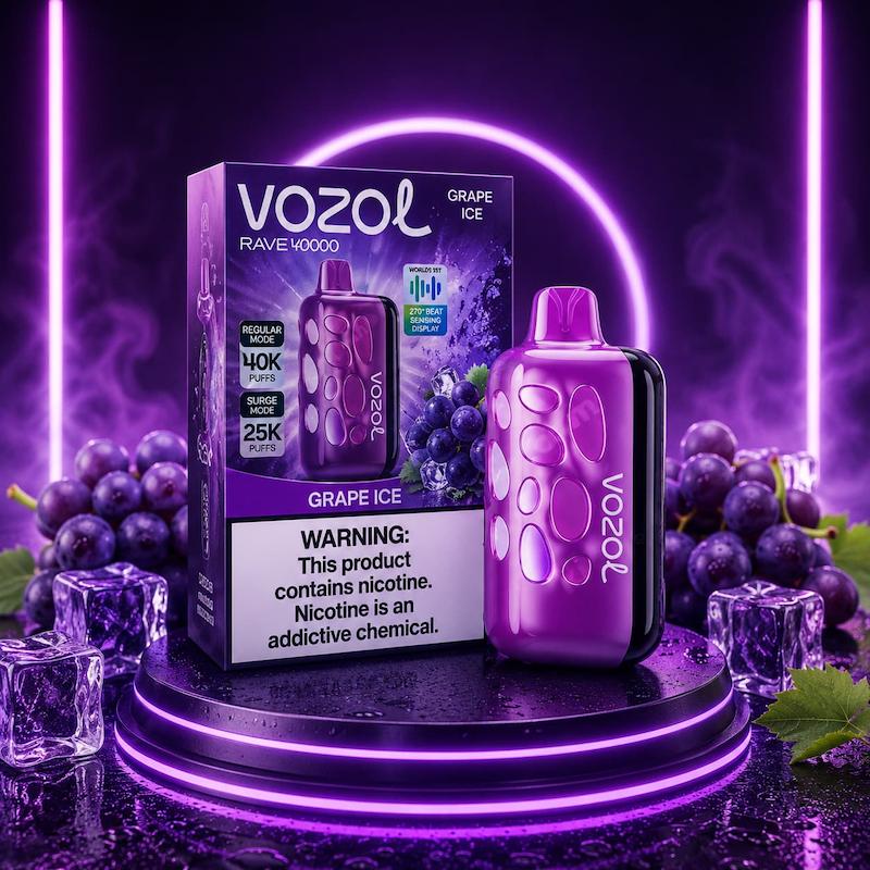 پاد یکبار مصرف 40000 پاف برند وزول نیکوتین 50 | Vozol rave  40000 Puffs Disposable 50mg انگور یخ