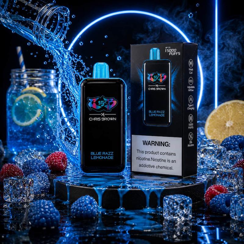 پاد یکبار مصرف 15000 پاف کریس براون نیکوتین 50 | Chris Brown 15000 Puffs Disposable تمشک آبی لیموناد