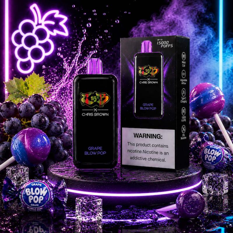 پاد یکبار مصرف 15000 پاف کریس براون نیکوتین 50 | Chris Brown 15000 Puffs Disposable انگور آبنبات