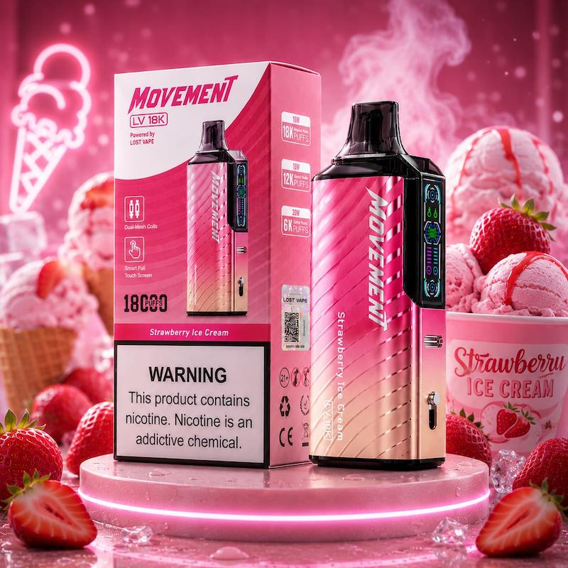 پاد یکبار مصرف 18000 پک لاست ویپ موومنت | Lost Vape Movement 18000 Puffs 50mg بستنی توتفرنگی یخ