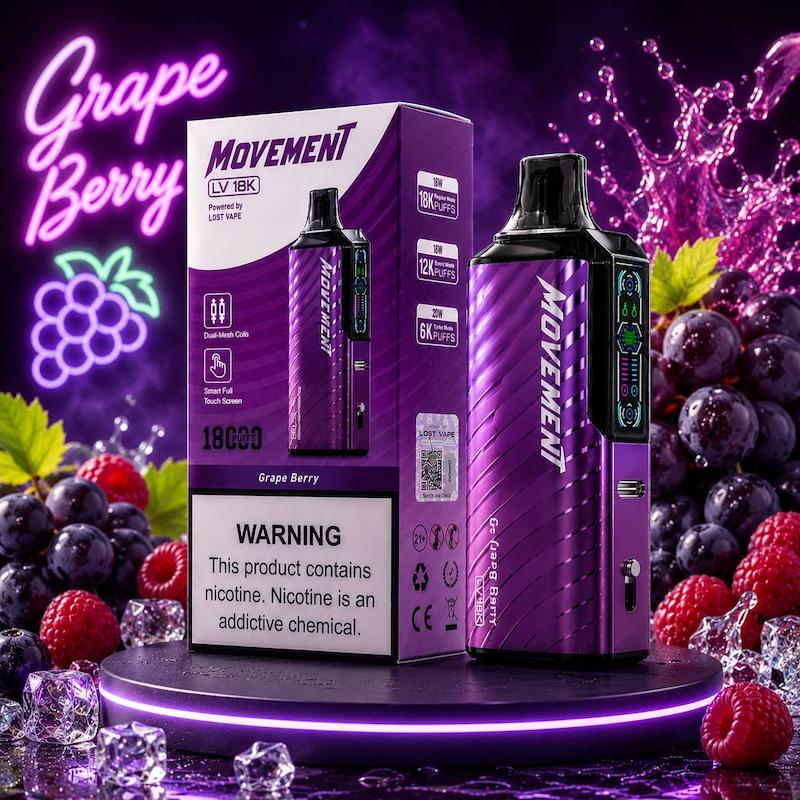 پاد یکبار مصرف 18000 پک لاست ویپ موومنت | Lost Vape Movement 18000 Puffs 50mg انگور تمشک