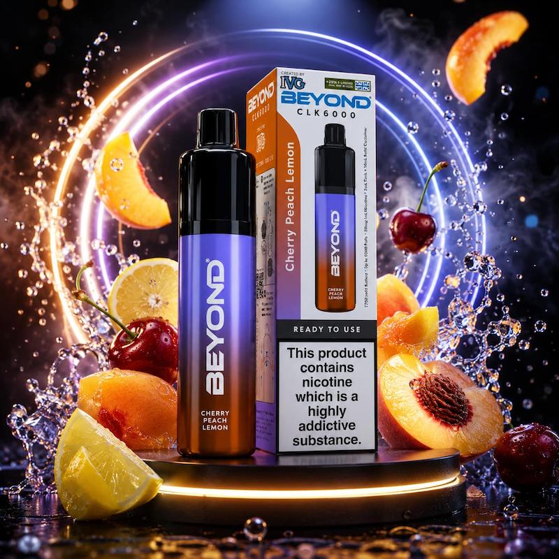 پاد یکبار مصرف 6000 پک IVG Beyond CLK6000 نیکوتین 20 | IVG Beyond CLK6000 Disposable 20mg هلو گیلاس لیمو