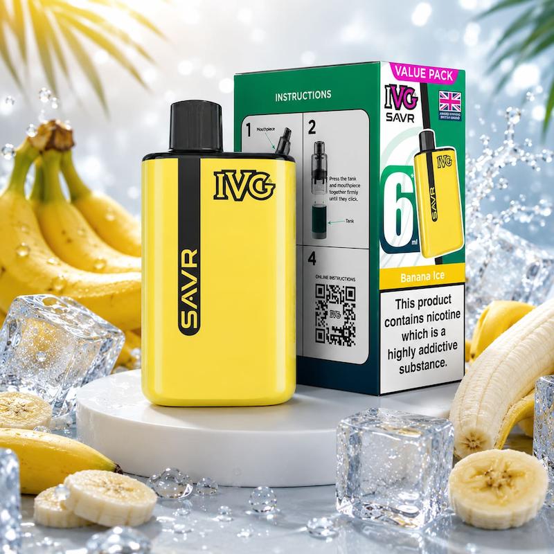پاد یکبار مصرف 3000 پک IVG SAVR نیکوتین 20 | IVG Savr 3000 Puffs موز یخ