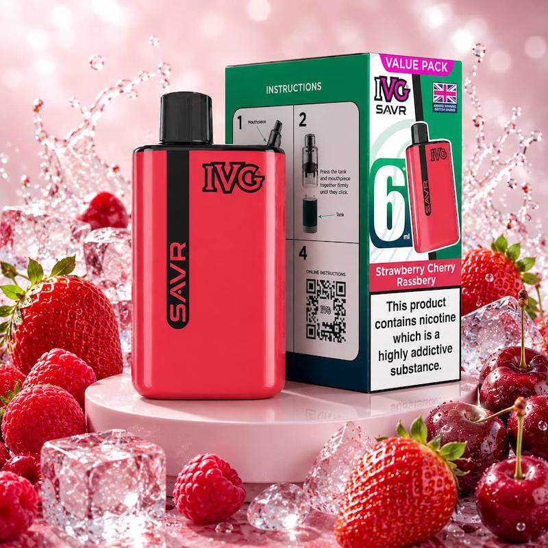 پاد یکبار مصرف 3000 پک IVG SAVR نیکوتین 20 | IVG Savr 3000 Puffs توتفرنگی تمشک گیلاس