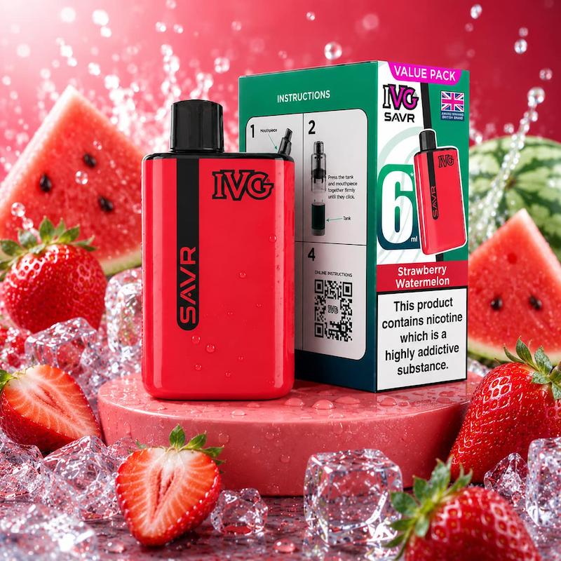 پاد یکبار مصرف 3000 پک IVG SAVR نیکوتین 20 | IVG Savr 3000 Puffs توتفرنگی هندوانه