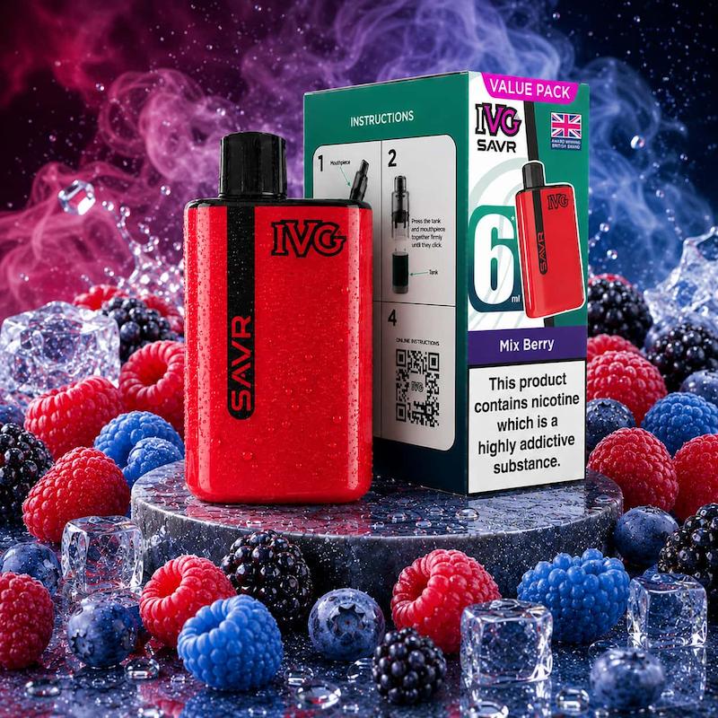 پاد یکبار مصرف 3000 پک IVG SAVR نیکوتین 20 | IVG Savr 3000 Puffs میکس بری یخ