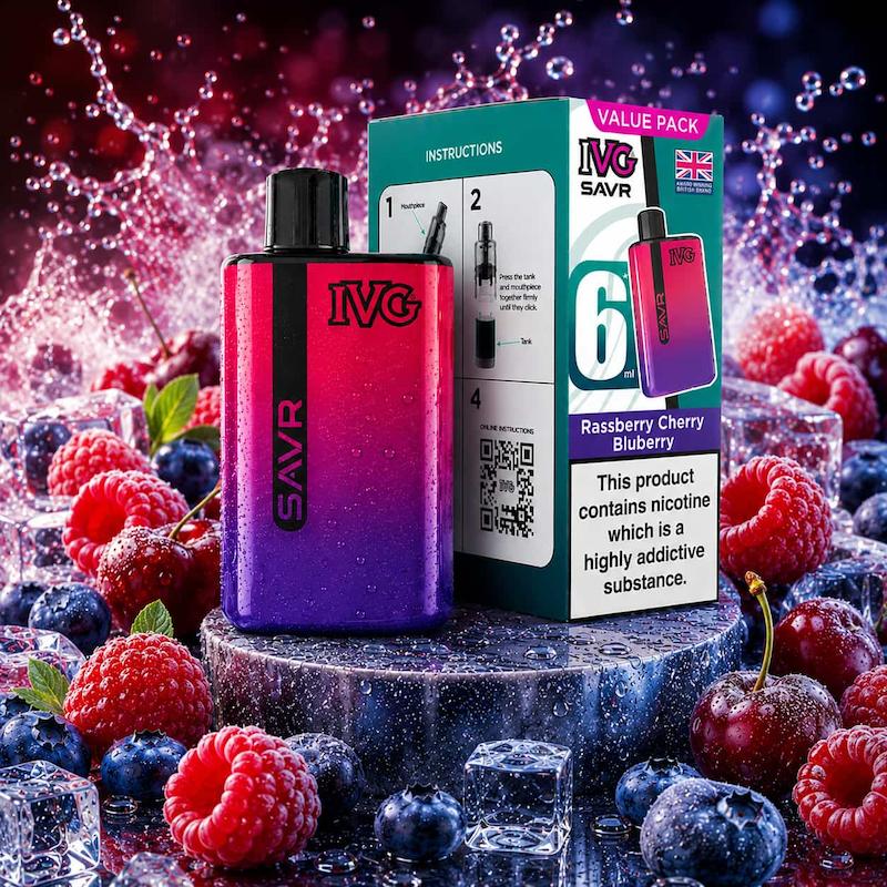 پاد یکبار مصرف 3000 پک IVG SAVR نیکوتین 20 | IVG Savr 3000 Puffs تمشک بلوبری گیلاس