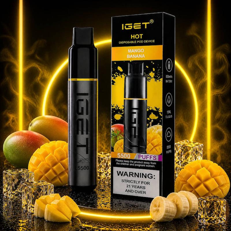 پاد یکبار مصرف 5500 پک برند IGET Hot | IGET Hot 5500 Puffs Disposable انبه موز