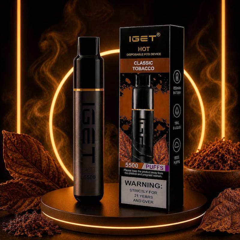 پاد یکبار مصرف 5500 پک برند IGET Hot | IGET Hot 5500 Puffs Disposable کاپیتان بلک