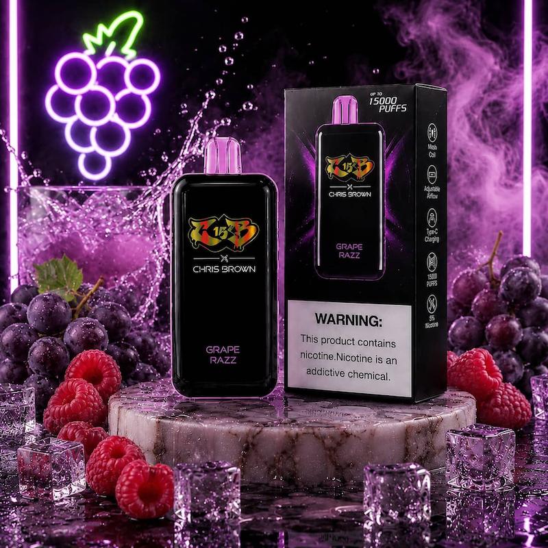 پاد یکبار مصرف 15000 پاف کریس براون نیکوتین 50 | Chris Brown 15000 Puffs Disposable انگور تمشک