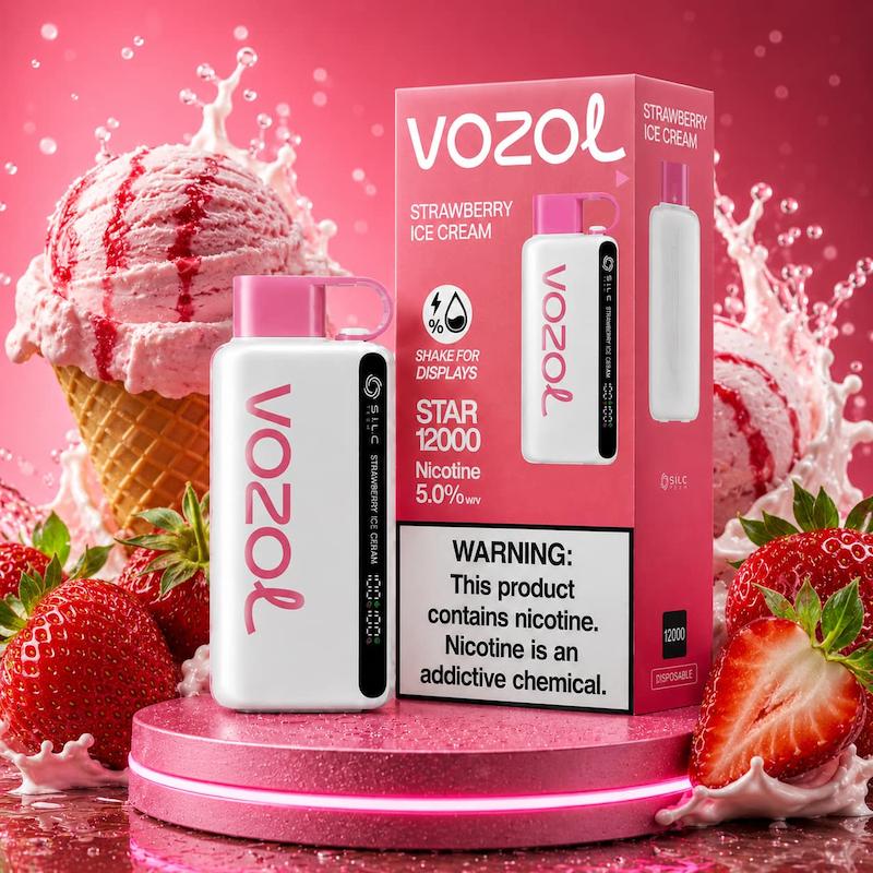 پاد یکبار مصرف 12000 پاف وزول استار | Vozol Star 12000 Puffs توتفرنگی بستنی