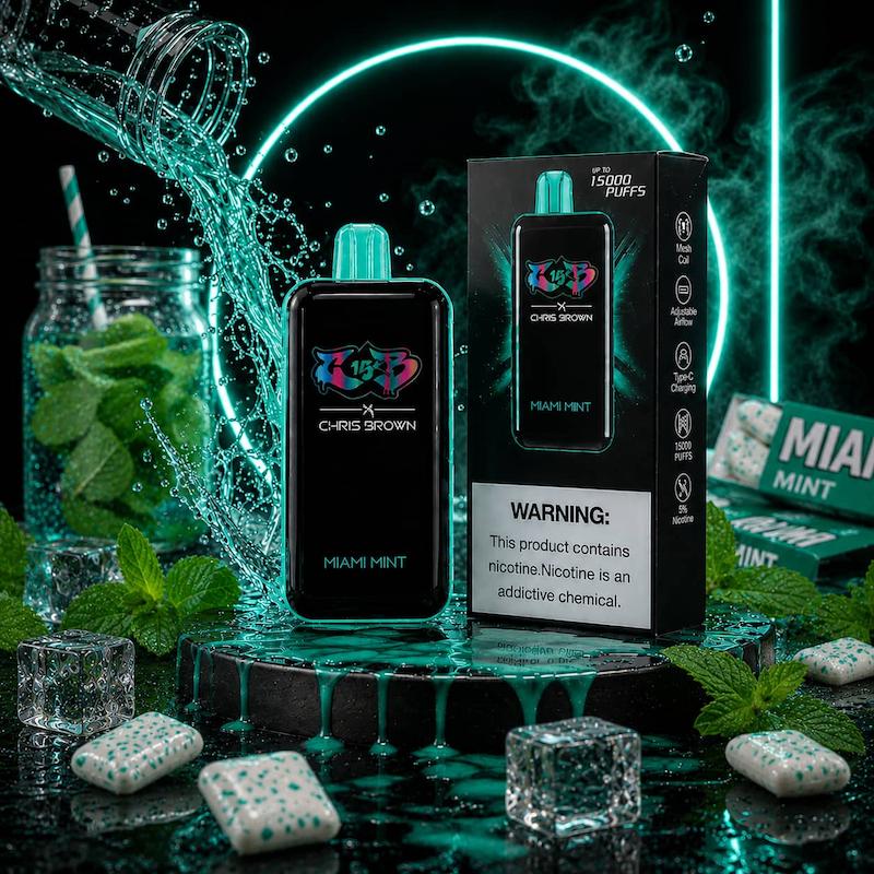 پاد یکبار مصرف 15000 پاف کریس براون نیکوتین 50 | Chris Brown 15000 Puffs Disposable آدامس نعنا