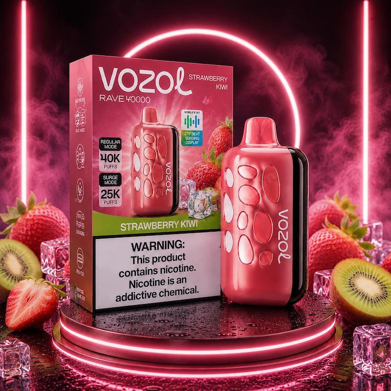 پاد یکبار مصرف 40000 پاف برند وزول نیکوتین 50 | Vozol rave  40000 Puffs Disposable 50mg توتفرنگی کیوی