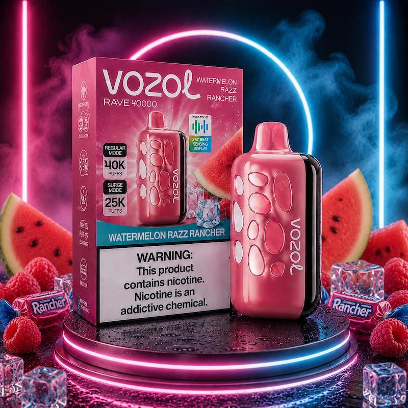 پاد یکبار مصرف 40000 پاف برند وزول نیکوتین 50 | Vozol rave  40000 Puffs Disposable 50mg هندونه تمشک آبنبات