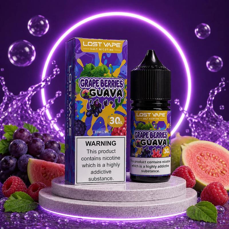 سالت 30 میل لاست ویپ نیکوتین 30 | Lost Vape Salt 30ml 30mg انگور تمشک گوآوا