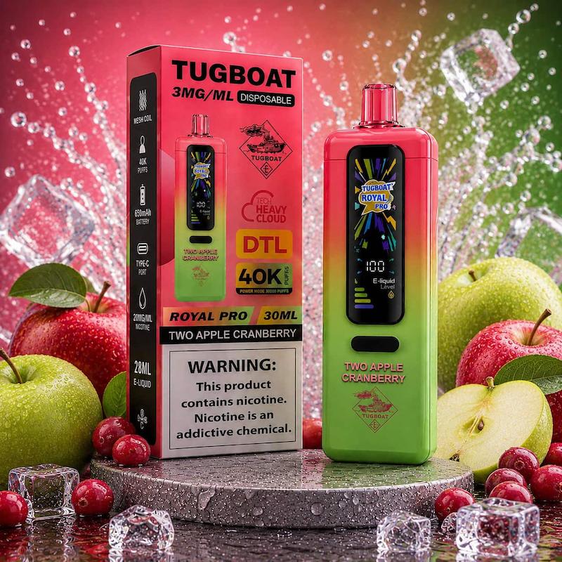 ویپ 40000 پاف تاگ بوت رویال پرو صدادار | Tugboat Royal Pro 40000 Puffs دوسیب زغال اخته