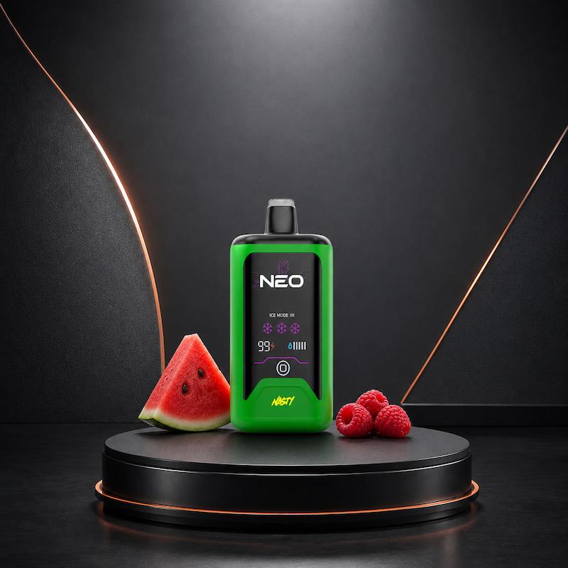 پاد یکبار مصرف نستی NEO 25000 هندوانه تمشک، دستگاه نستی NEO سبز، پاد هندوانه و تمشک، ویپ یکبار مصرف سبز، هندوانه، تمشک، پاد ۲۵ هزار پاف نستی