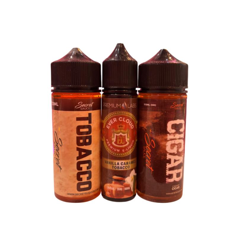 پک جویس ۳ عددی سکرت تنباکویی | ۲ عدد ۱۲۰ میل + ۱ عدد ۶۰ میل | Secret Tobacco E-Liquid Pack تنباکو کلاسیک ، تنباکو بستنی وانیل ، تنباکو میوه ای