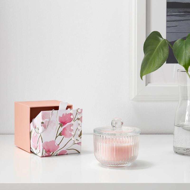 شمع قندانی معطر ایکیا مدل BLOMDOFT(گلبهی)