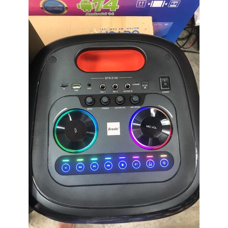 اسپیکر ۱۶ اینچی  بلوتوثی  نمایشگر دار برودو مدل Brodu 2120 به همراه دوعدد میکروفون و ریموت کنترل با گارانتی اصالت و سلامت کالا