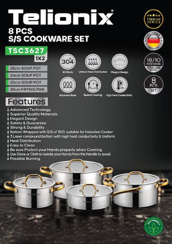 سرویس قابلمه ۸ پارچه استیل ضد زنگ برند تلیونیکس مدل  TSC3627 با گارانتی اصالت و سلامت کالا 
