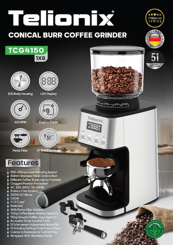 آسیاب قهوه تلیونیکس مدل  Telionix TCG4150 با گارانتی اصالت و سلامت کالا