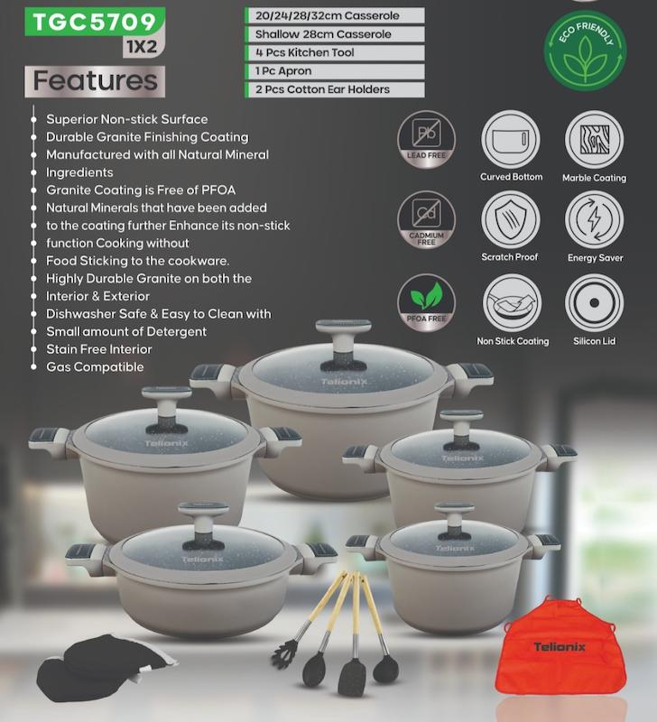 سرویس قابلمه ۱۷ پارچه نانوسرامیک برند تلیونیکس مدل TGC5709 با گارانتی اصالت و سلامت کالا
