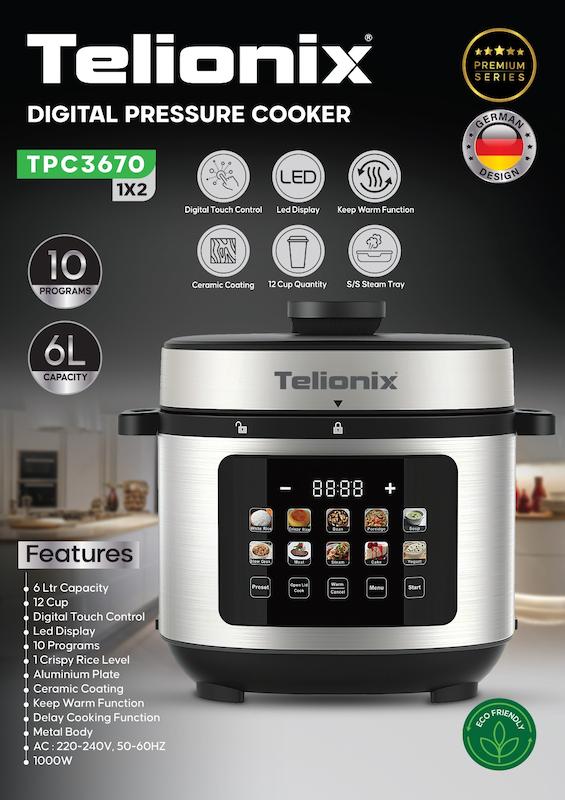 زودپز برقی ۱۰ کاره دیجیتال تلیونیکس مدل TPC3670 (سری Promotional) با گارانتی اصالت و سلامت کالا