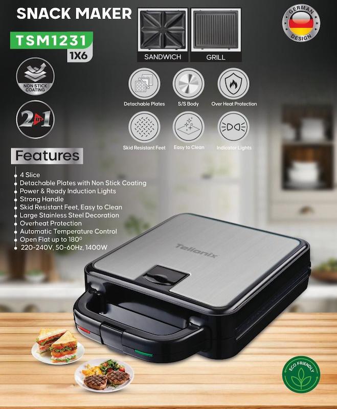 ساندویچ‌ساز و گریل تلیونیکس مدل TSM1231 با گارانتی اصالت و سلامت کالا