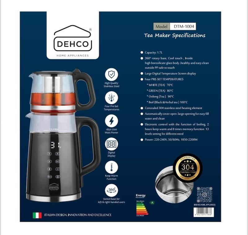 چای‌ ساز برند  دهکو DEHCO مدل DTM-1004  -ظرفیت ۱.۷ لیتری و صفحه نمایشگر دیجیتال با  گارانتی اصالت و سلامت کالا  