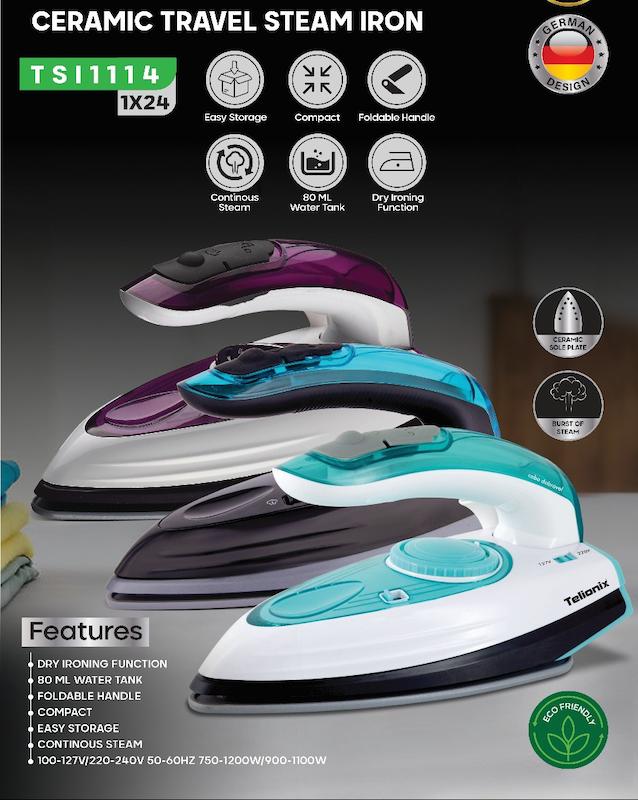 اتوی بخار مسافرتی سرامیکی  دسته تاشو تلیونیکسTelionix مدل TSI1114 با گارانتی اصالت و سلامت کالا