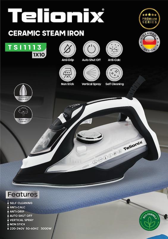 اتوی بخار سرامیکی تلیونیکس Telionix مدل TSI1113 دارای قابلیت تمیزکنندگی خودکار با گارانتی اصالت و سلامت کالا