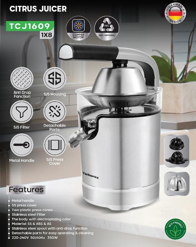 آب پرتقال‌گیر و آب مرکبات‌گیر تِلیونیکس مدل TC-J1609 با موتور مسی و بدنه استیل ضدزنگ باگارانتی اصالت و سلامت کالا