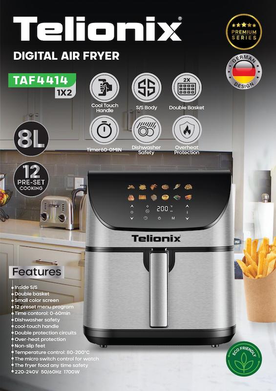سرخ‌کن بدون روغن دیجیتال ۸ لیتری برند تلیونیکس مدل TAF4414 | داری سبد دوتایی، ، 1700 وات با گارانتی اصالت و سلامت کالا