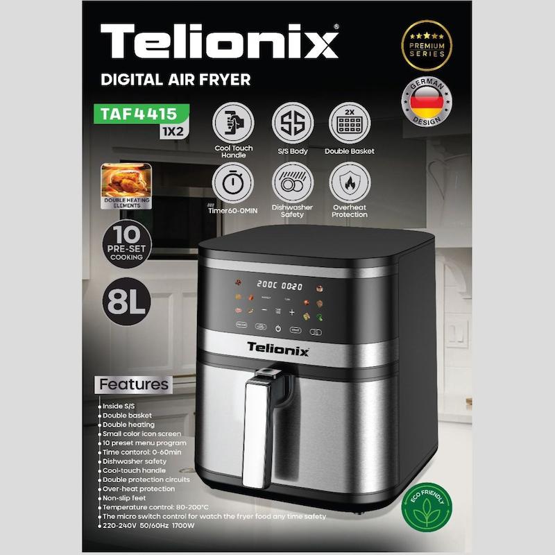 سرخ‌کن ۸ لیتری  بدون روغن دیجیتال تلیونیکسTelionix Digital Air Fryer مدل TAF4415 دارای دو المنت  با گارانتی اصالت و سلامت کالا 