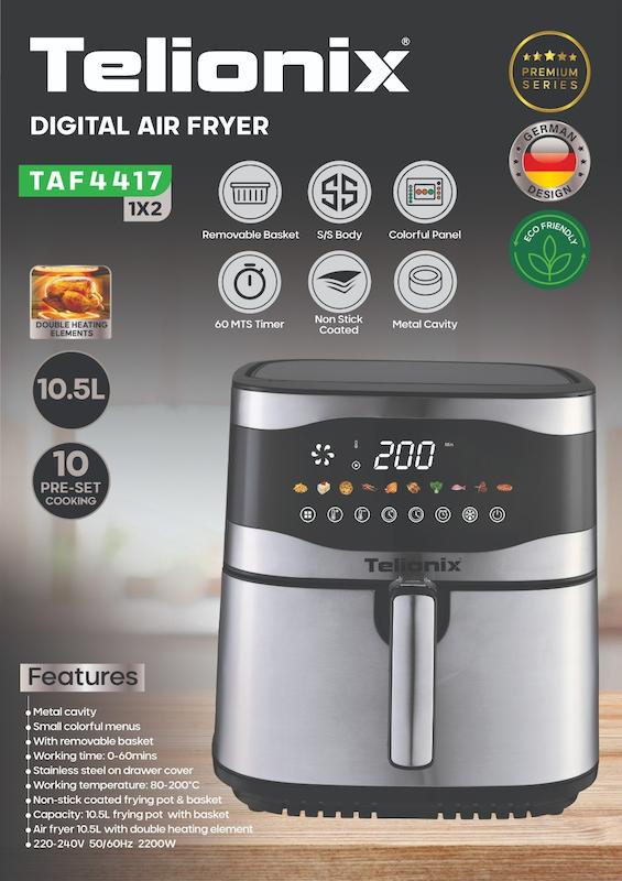 سرخ‌کن بدون روغن 10.5 لیتری  دیجیتال تلیونیکسTelionix Digital Air Fryer مدل TAF4417 دارای دو المنت با گارانتی اصالت و سلامت کالا