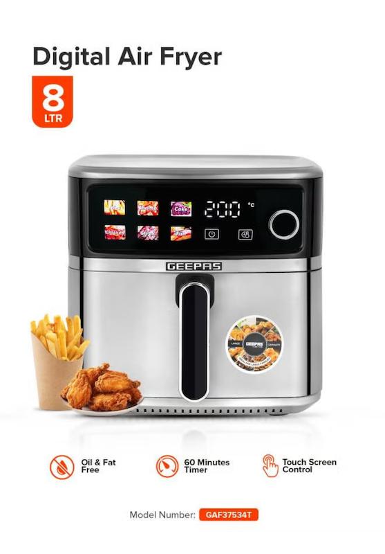 سرخ‌کن 8 لیتری دیجیتال Geepas مدل GAF37534 -  با ۱۸ ماه گارانتی شرکتی 