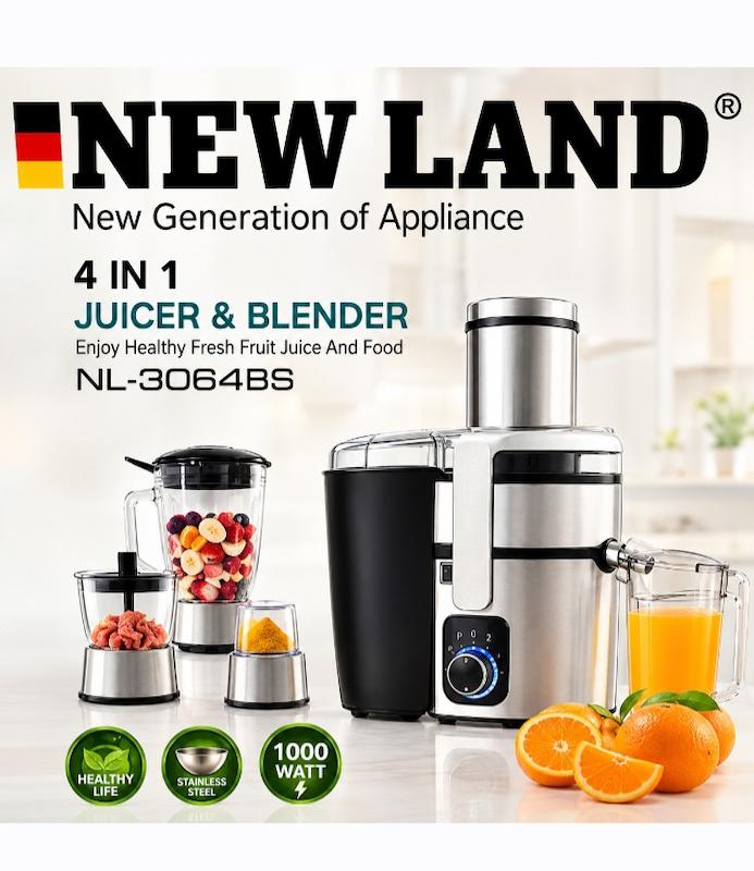 آبمیوه‌گیری ۴ کاره استیل نیولند مدل NEWLAND NL-3064BS