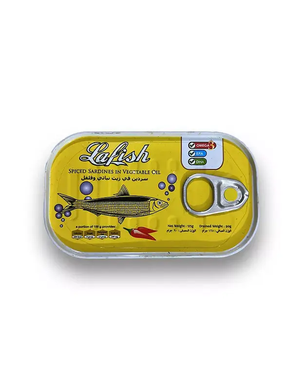 کنسرو ساردین لافیش اندونزی فلفلی عمده 125 گرم بسیار خوشمزه و تازه 