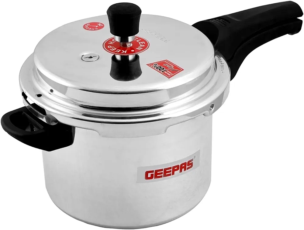 زودپز دسته دار 5/پنج لیتری جیپاس مدل GPC326،پایه القایی استیل جیپاس 5L Geepas GPC326 Stainless Steel – اجاق گاز سبک و بادوام با درب، دسته خنک و شیرهای ایمنی | 5 سال ضمانت خدمات سازنده رنگ نقره ای