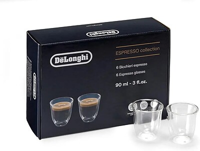  فنجان دو جداره 6 عددی دلونگی اصل مخصوص اسپرسو   DeLonghi  Collection Double Walled Thermo (Set of 6), Clear SET DLSC 300