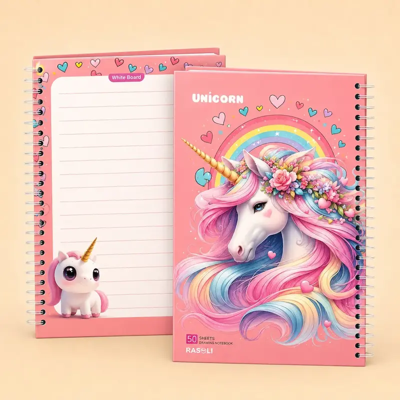 دفتر نقاشی طرح یونیکورن جلد سخت داخل طرحدار