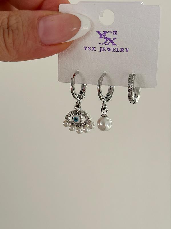 گوشواره YSX پكي ٣ تايي طرح چشم و مرواريد