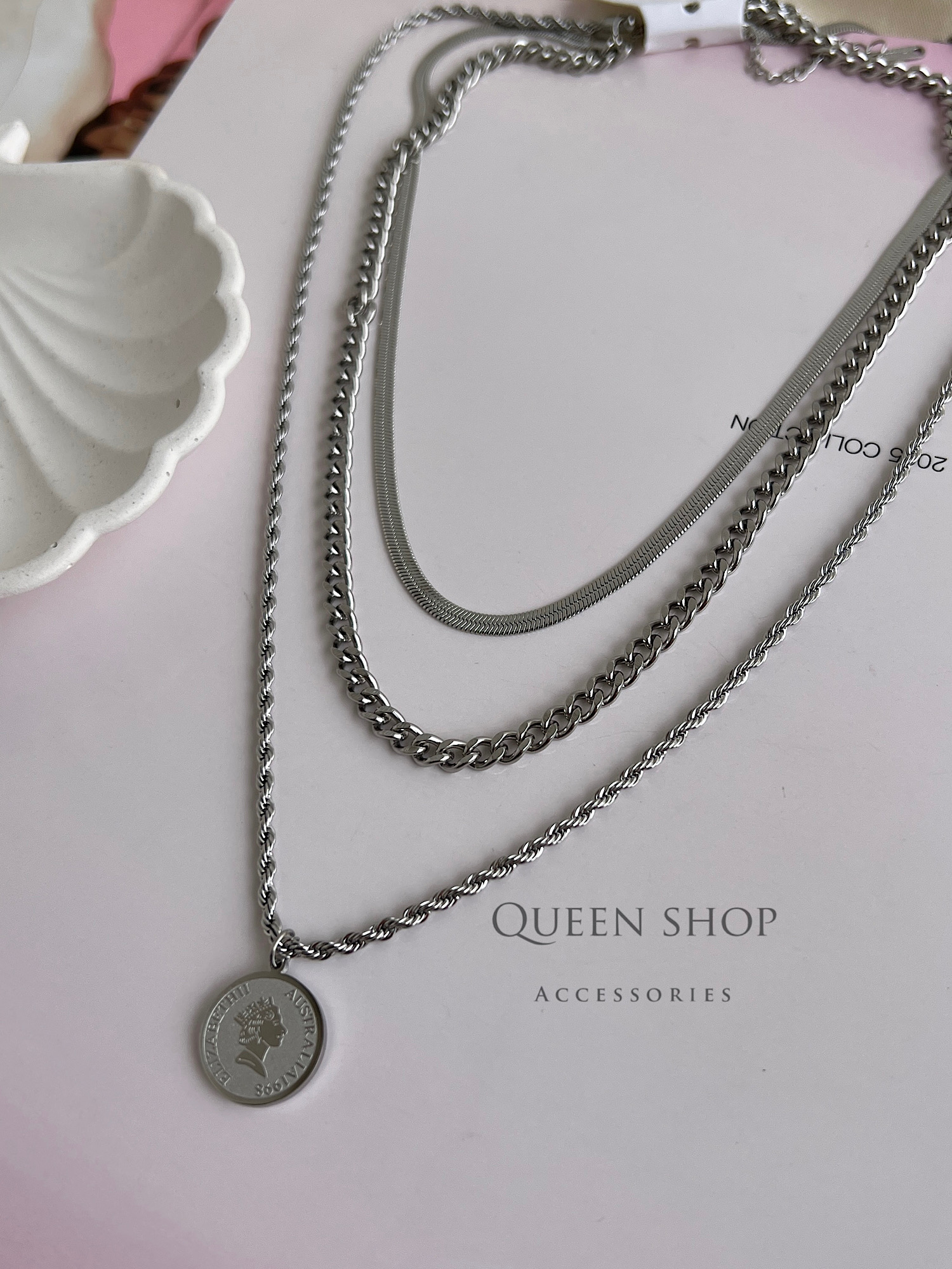 گردنبند ۳ ردیفه الیزابت سیلور