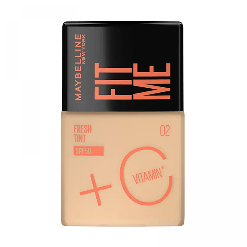 تینت صورت میبلین فیت می مدل فرش می شماره ۰۲ Maybelline New York, Fit Me Fresh Tint Foundation SPF 50 with Brightening Vitamin C 02