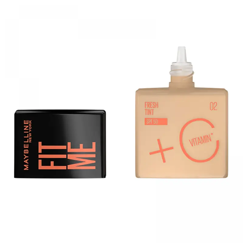 تینت صورت میبلین فیت می مدل فرش می شماره ۰۲ Maybelline New York, Fit Me Fresh Tint Foundation SPF 50 with Brightening Vitamin C 02