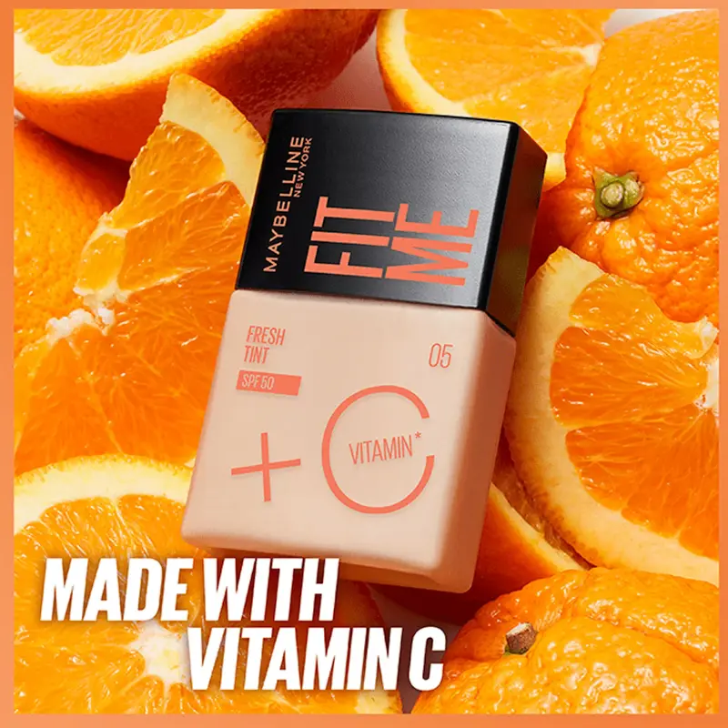 تینت صورت میبلین فیت می مدل فرش می شماره ۰۵ Maybelline New York, Fit Me Fresh Tint Foundation SPF 50 with Brightening Vitamin C 05